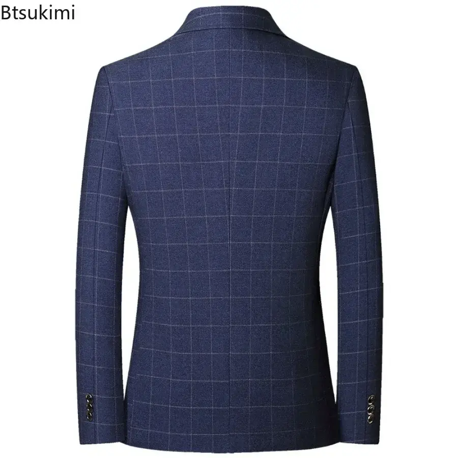 2025 Men's Formal Business Office Blazer Jacket Suits Plaid Middle Age Gentlemen's Wedding Evening Party Blazer Luxo Masculino