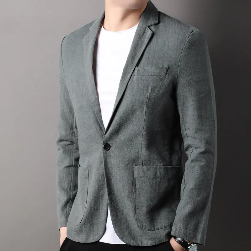 Spring and Summer New High Quality Men's Linen Suit Fashion Handsome Slim-fit All-in-one Trend Men's Coat 70% Ramie 30% Cotton