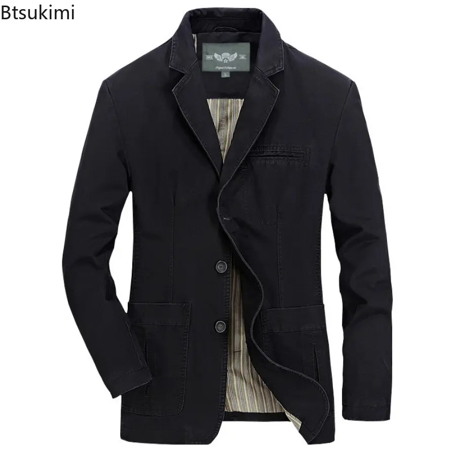 New 2025 Men's Blazer Jacket Casual Retro 100% Cotton Men Slim Suit Coats Elegant Fashionable Coats Men Blazers Large Size 5XL