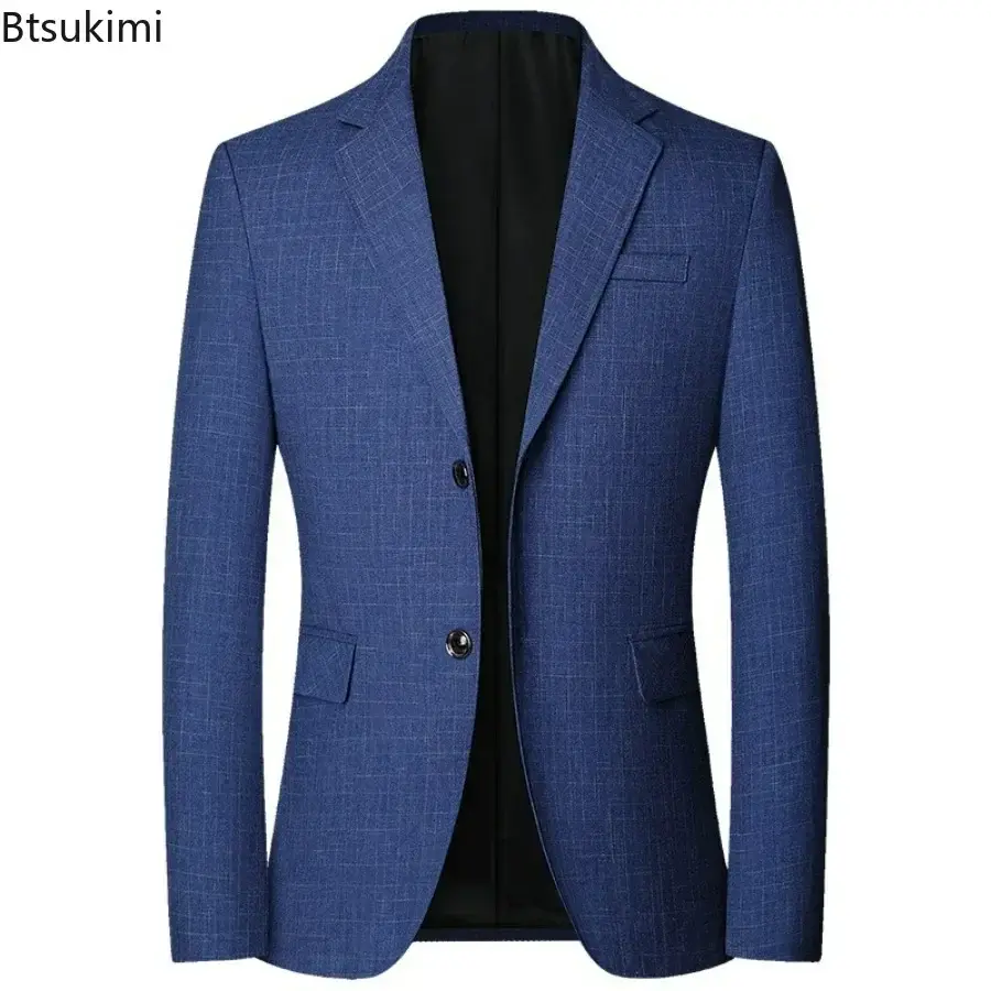 2025 Men's Formal Business Office Blazer Jacket Suits Plaid Middle Age Gentlemen's Wedding Evening Party Blazer Luxo Masculino