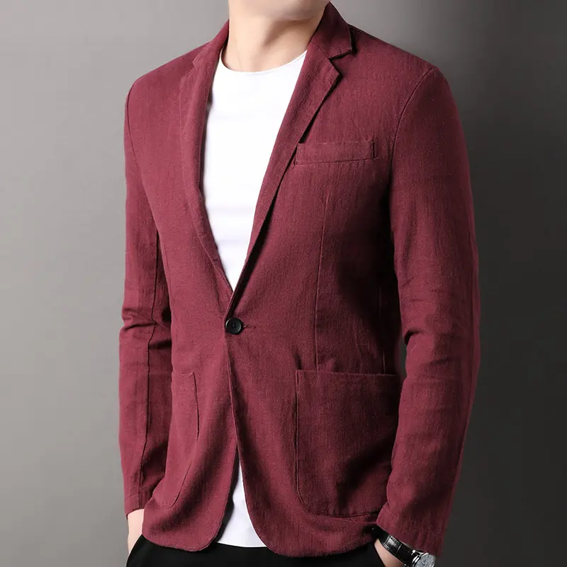Spring and Summer New High Quality Men's Linen Suit Fashion Handsome Slim-fit All-in-one Trend Men's Coat 70% Ramie 30% Cotton