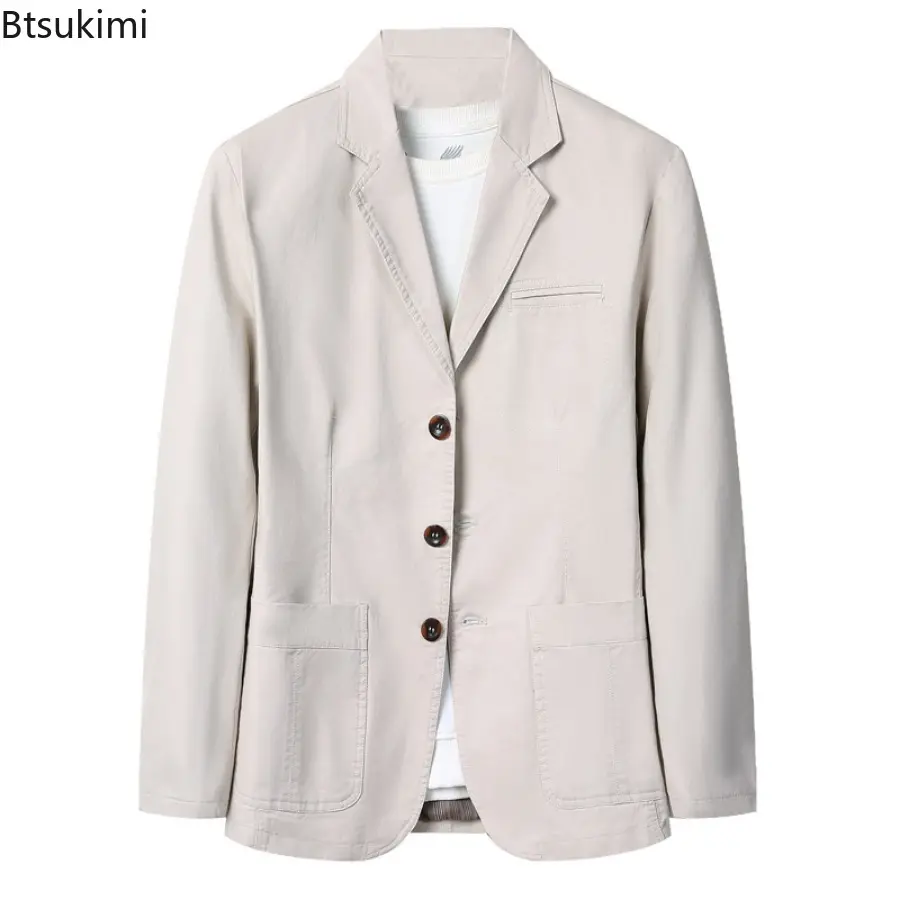 New 2025 Men's Blazer Jacket Casual Retro 100% Cotton Men Slim Suit Coats Elegant Fashionable Coats Men Blazers Large Size 5XL
