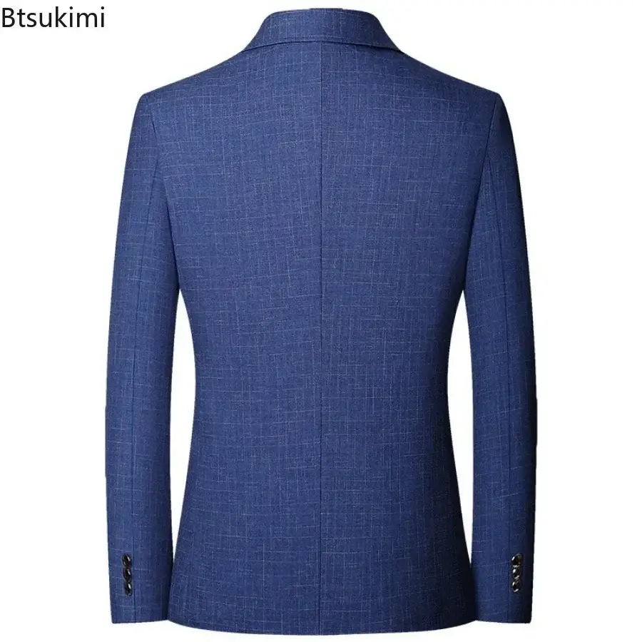 2025 Men's Formal Business Office Blazer Jacket Suits Plaid Middle Age Gentlemen's Wedding Evening Party Blazer Luxo Masculino