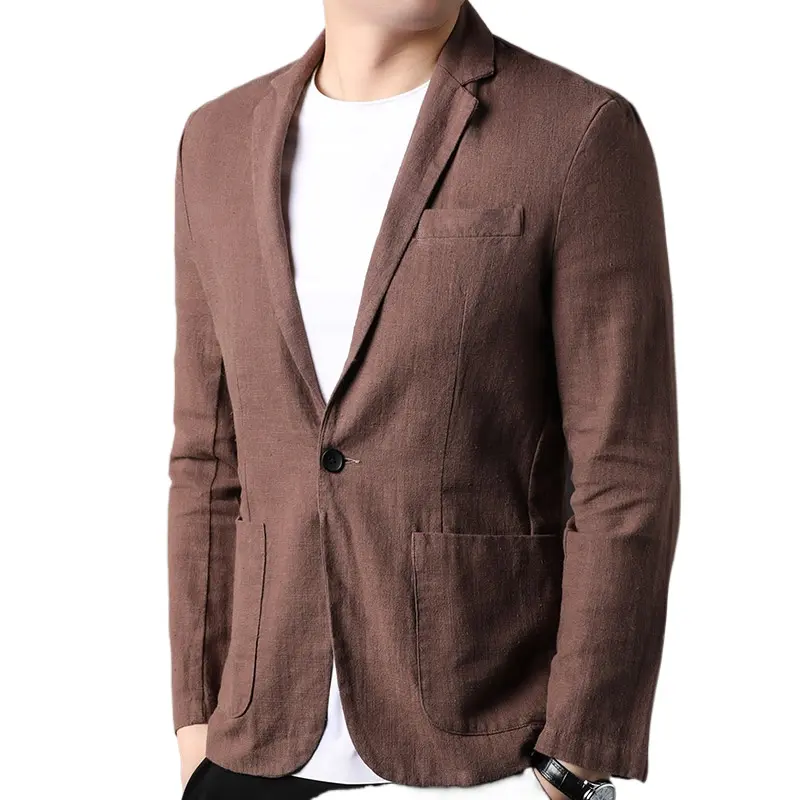 Spring and Summer New High Quality Men's Linen Suit Fashion Handsome Slim-fit All-in-one Trend Men's Coat 70% Ramie 30% Cotton