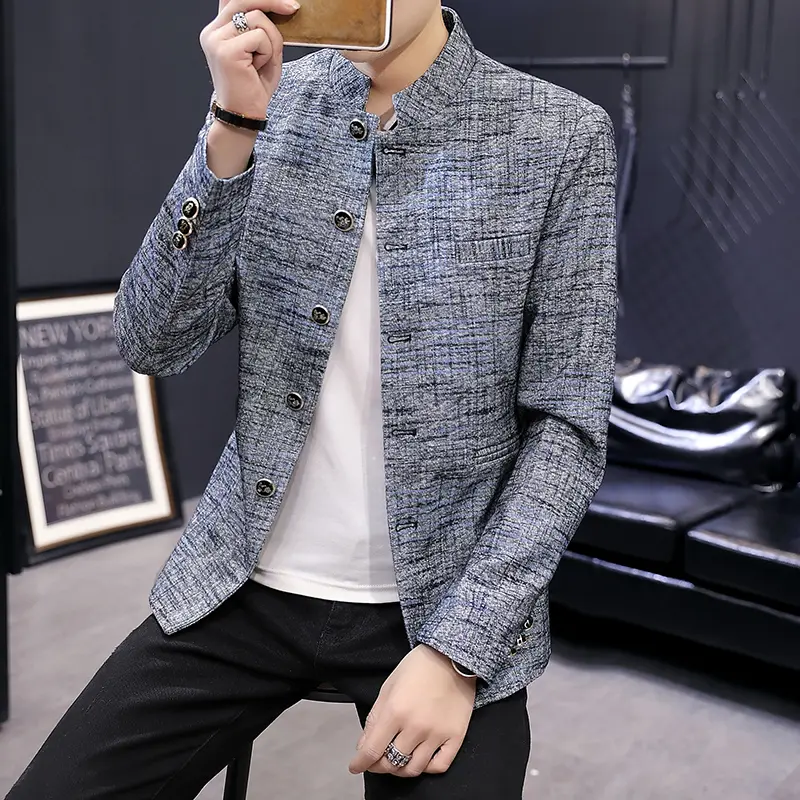 Blazer New Men's Fashion Business Gentleman Wedding British Style Work MAO Suit Outdoor Casual Slim Standing Collar Blazer