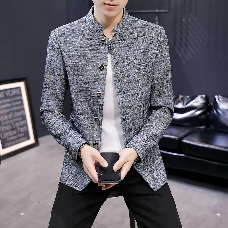 Blazer New Men's Fashion Business Gentleman Wedding British Style Work MAO Suit Outdoor Casual Slim Standing Collar Blazer