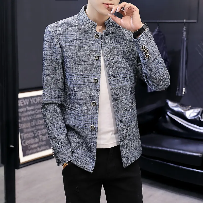 Blazer New Men's Fashion Business Gentleman Wedding British Style Work MAO Suit Outdoor Casual Slim Standing Collar Blazer