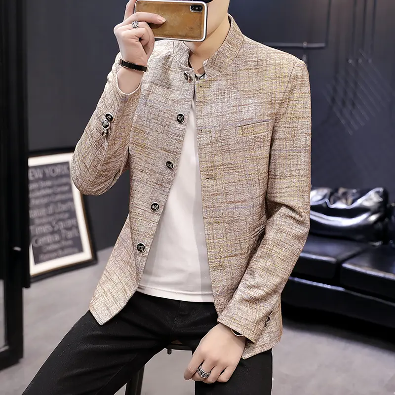 Blazer New Men's Fashion Business Gentleman Wedding British Style Work MAO Suit Outdoor Casual Slim Standing Collar Blazer