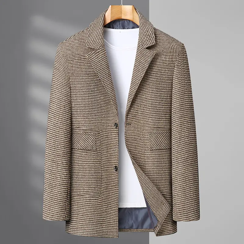 High Quality Men's plus Size Plaid Suit Jacket Stylish Handsome Casual Autumn Medium Long Boutique Fashion for Full Figured