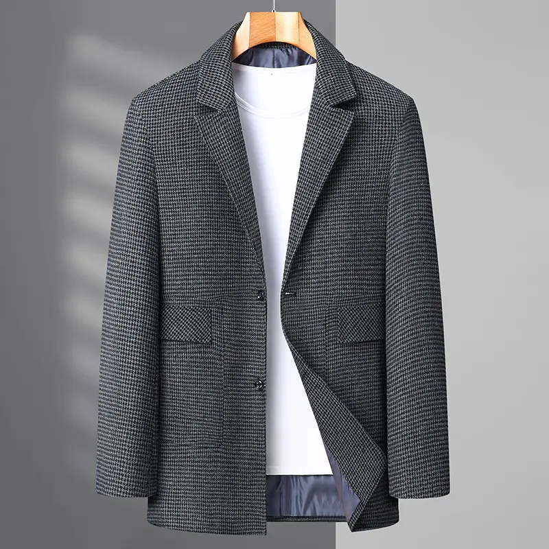 High Quality Men's plus Size Plaid Suit Jacket Stylish Handsome Casual Autumn Medium Long Boutique Fashion for Full Figured