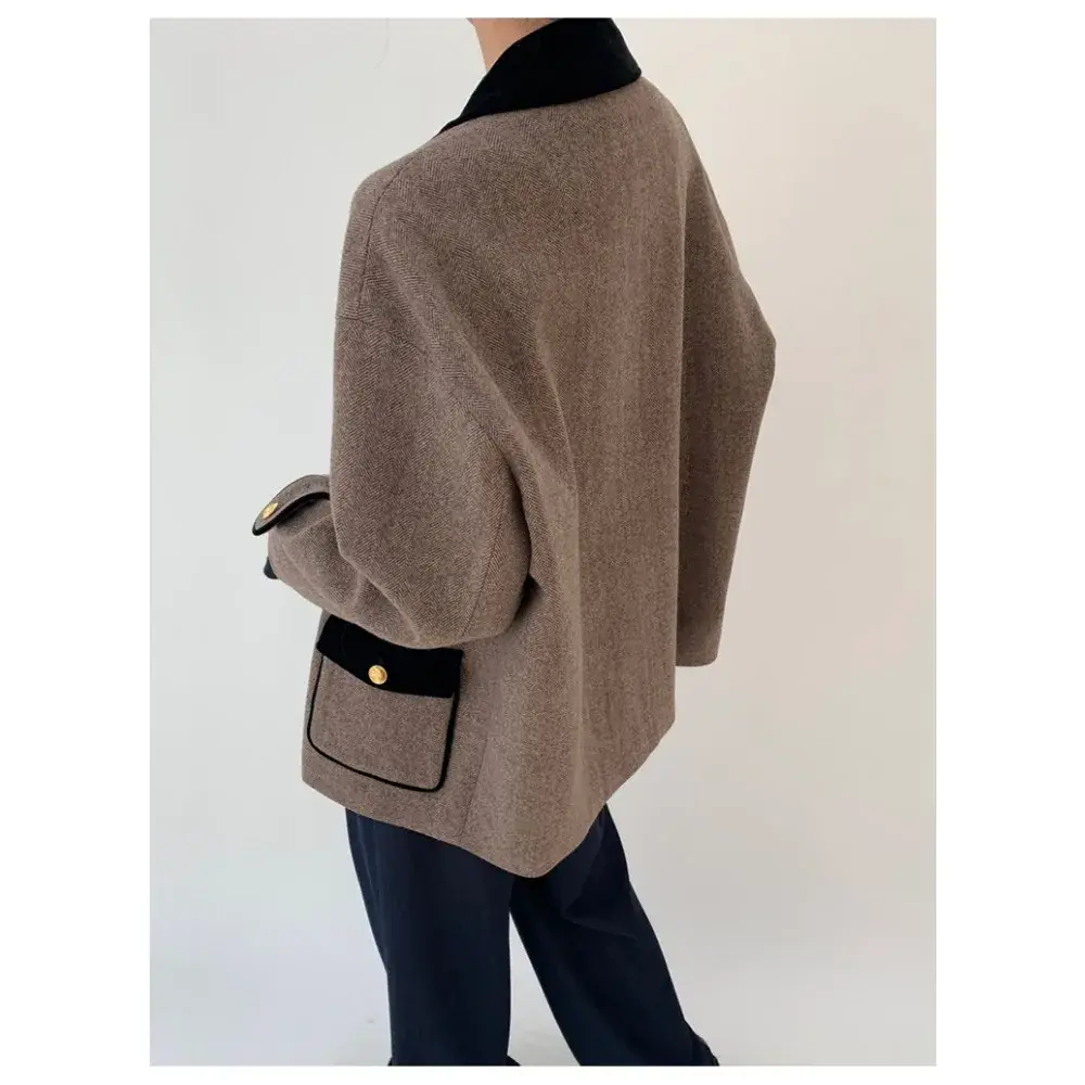 TWOTWINSTYLE Colorblock Spliced Button Loose Blazers for Women Lapel Long Sleeve Temperament Minimalist Coats Female Fashion