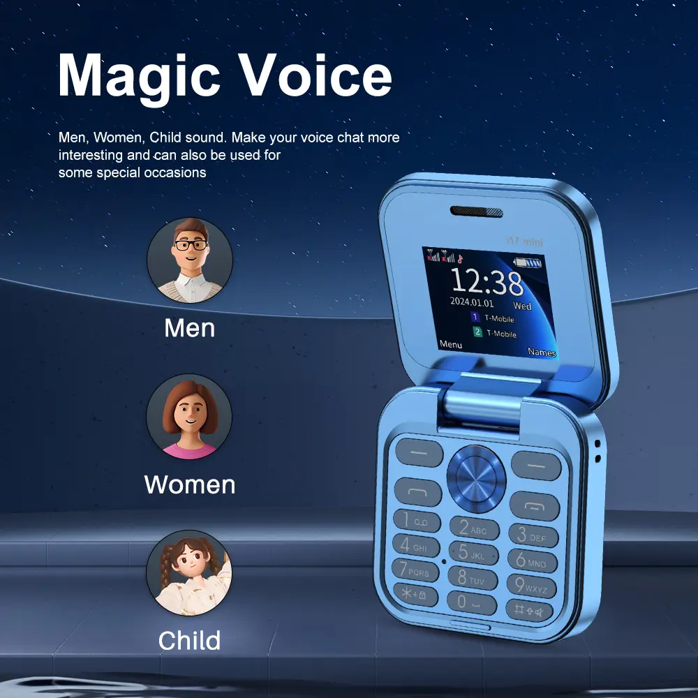 SERVO i17 Mini Flip Mobile Phone 2G Network 1.77inch Screen Dual SIM Flashlight Speed Dial FM Radio Small Fashion Foldable Phone