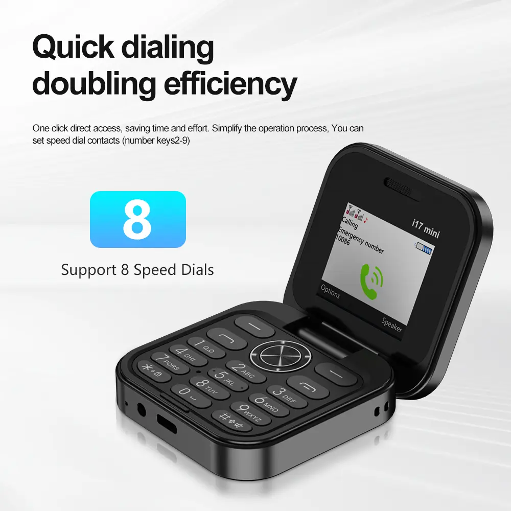 SERVO i17 Mini Flip Mobile Phone 2G Network 1.77inch Screen Dual SIM Flashlight Speed Dial FM Radio Small Fashion Foldable Phone