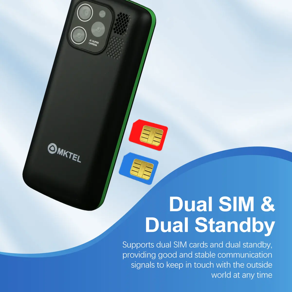 MKTEL M51 Feature Phone 1.77inch Display MTK6261M 1800mAh Battery Dual SIM Dual Standby MP3/MP4/FM/Radio/Bluetooth/GPRS Torch
