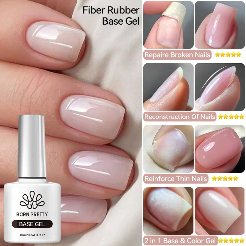 BORN PRETTY 10ml Fiber Rubber Base Gel For Broken Nail Repaired Fiberglass Clear Quick Building Soak Off UV Construction Gel