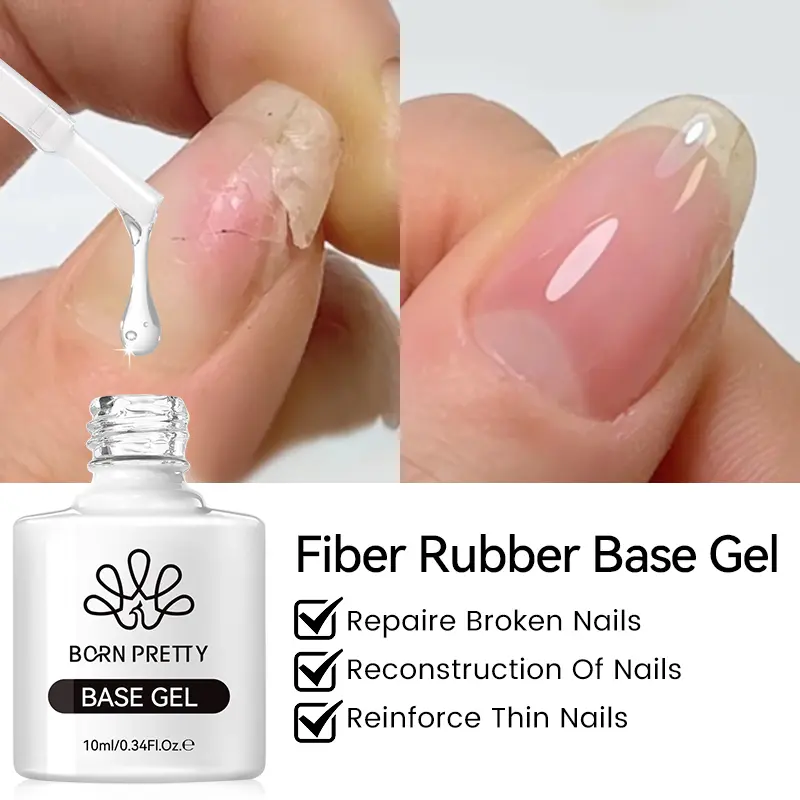 BORN PRETTY 10ml Fiber Rubber Base Gel For Broken Nail Repaired Fiberglass Clear Quick Building Soak Off UV Construction Gel