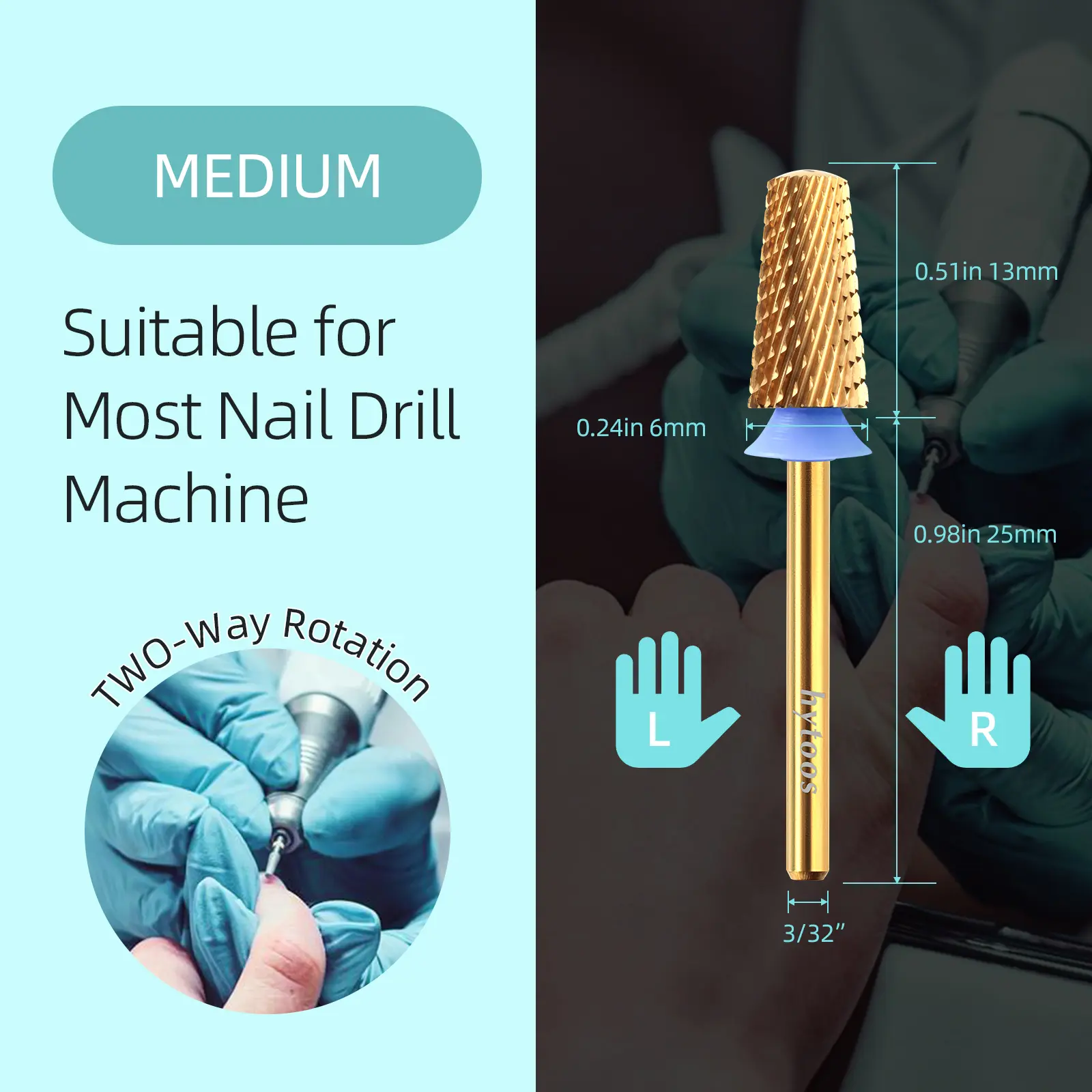 HYTOOS Titanium Safety Nail Drill Bits 3/32 Rounded Top Carbide Tapered Nail Bit Remove Gel Drills Accessories Tool Supplier