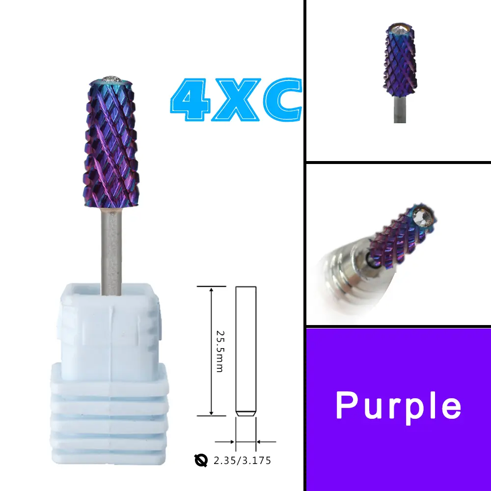 RolinStar 6.6 Safety Large Diamond Crystal Trapezium Tapered Barrel purple  steel Carbide milling cutter nail drill bit