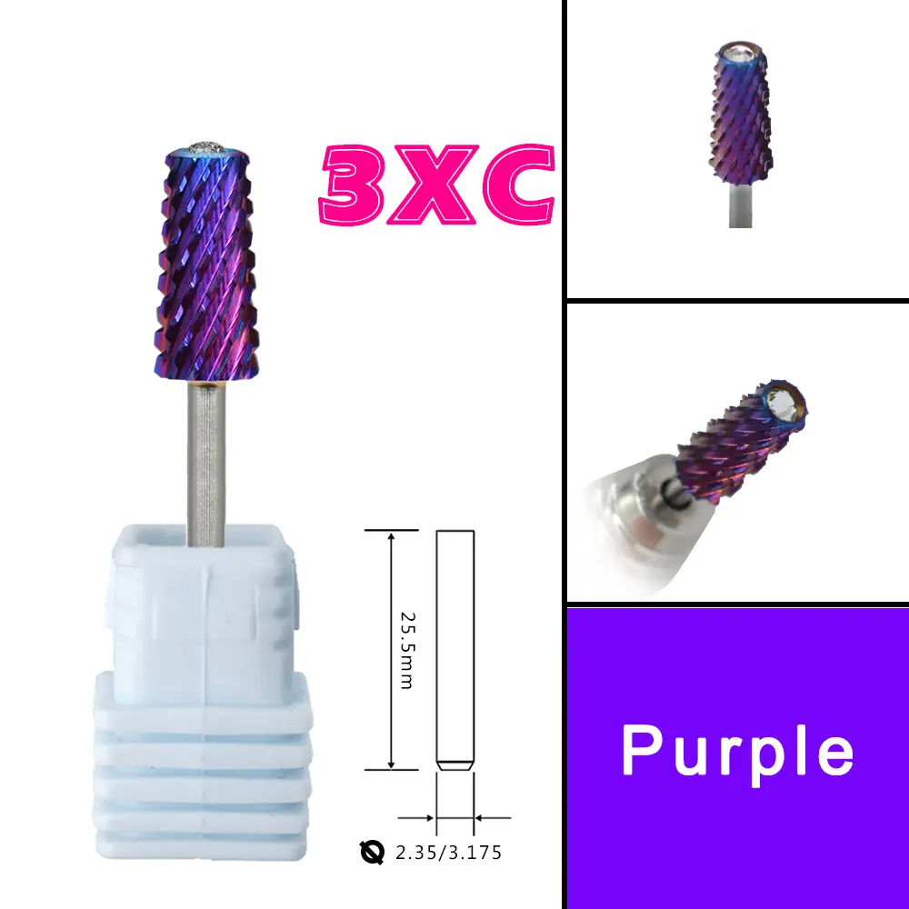RolinStar 6.6 Safety Large Diamond Crystal Trapezium Tapered Barrel purple  steel Carbide milling cutter nail drill bit