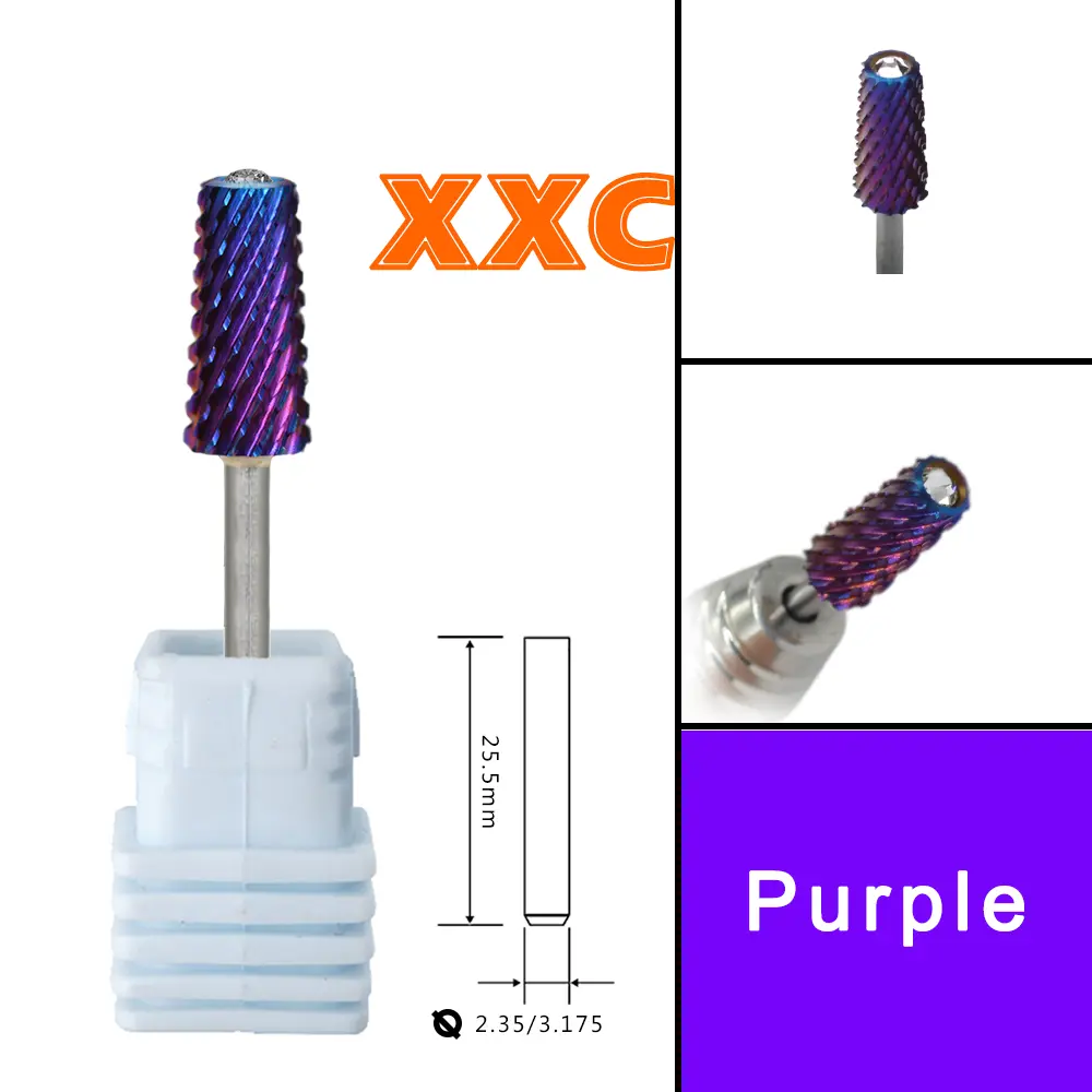 RolinStar 6.6 Safety Large Diamond Crystal Trapezium Tapered Barrel purple  steel Carbide milling cutter nail drill bit