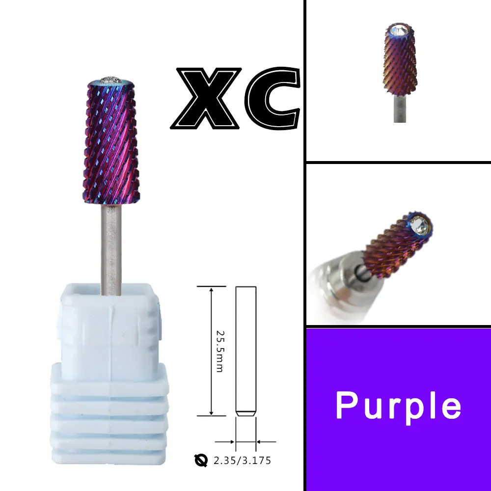 RolinStar 6.6 Safety Large Diamond Crystal Trapezium Tapered Barrel purple  steel Carbide milling cutter nail drill bit