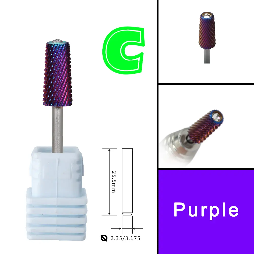 RolinStar 6.6 Safety Large Diamond Crystal Trapezium Tapered Barrel purple  steel Carbide milling cutter nail drill bit