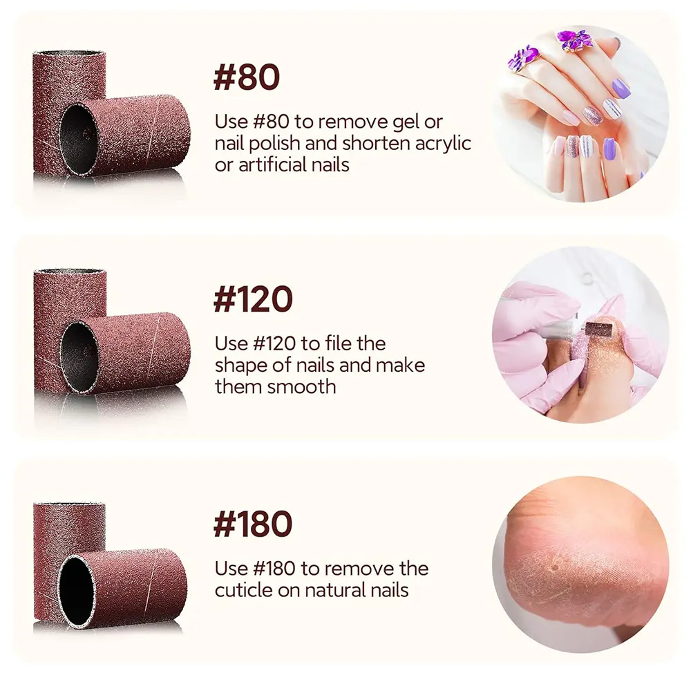 500 Pieces 80/120/180/240 Grit Nail Sanding Bands Professional Nail Manicure Great Fit for Nail Drill Bits for Acrylic Nails Set
