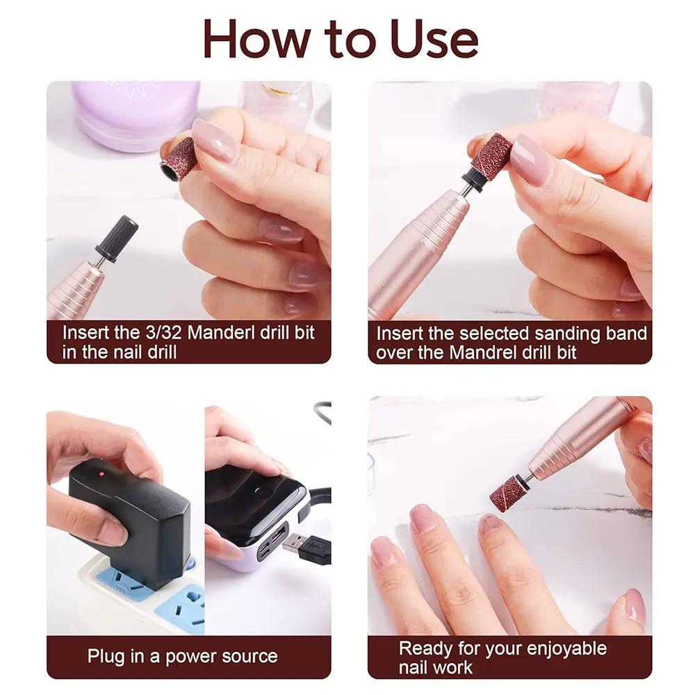 500 Pieces 80/120/180/240 Grit Nail Sanding Bands Professional Nail Manicure Great Fit for Nail Drill Bits for Acrylic Nails Set
