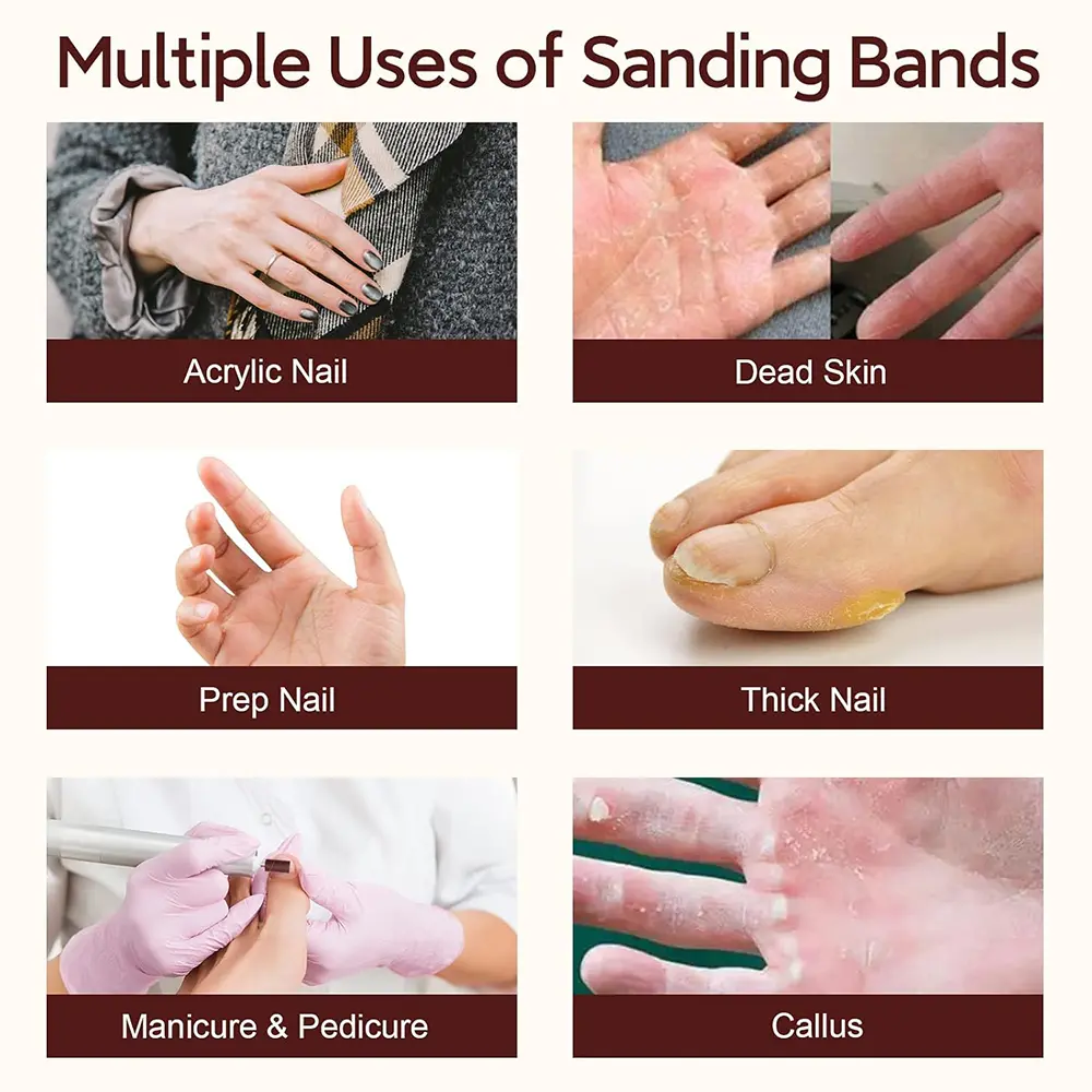 500 Pieces 80/120/180/240 Grit Nail Sanding Bands Professional Nail Manicure Great Fit for Nail Drill Bits for Acrylic Nails Set