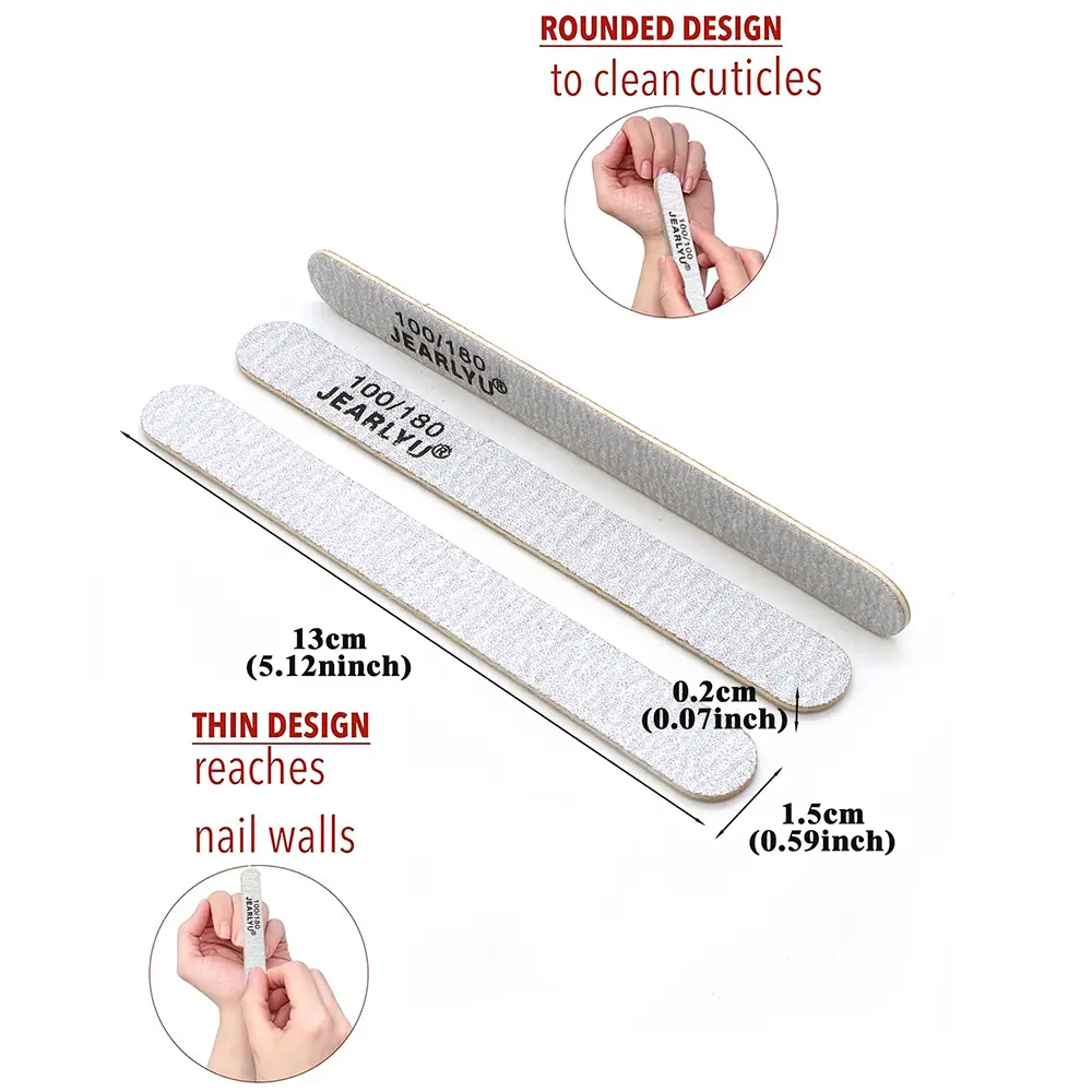10pcs 13cm Wooden Nail Files 100/180 Grit Straight Double Sided Emery Boards Disposable Salon Use Portable Shaping Polishing