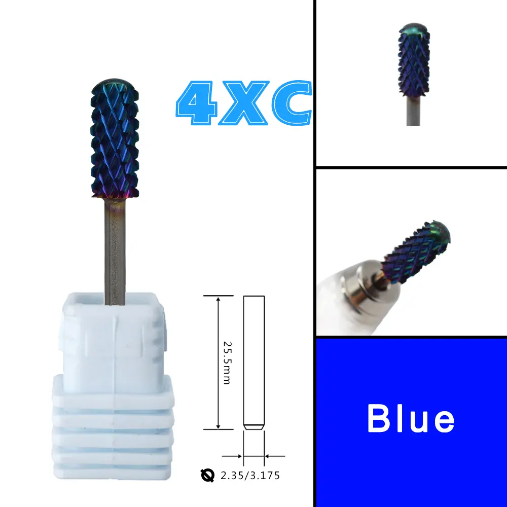 RolinStar 7Color 4XC 5.35 Small Round Top barrel Safety steel Carbide Manicure Nail drill bit File Accessories