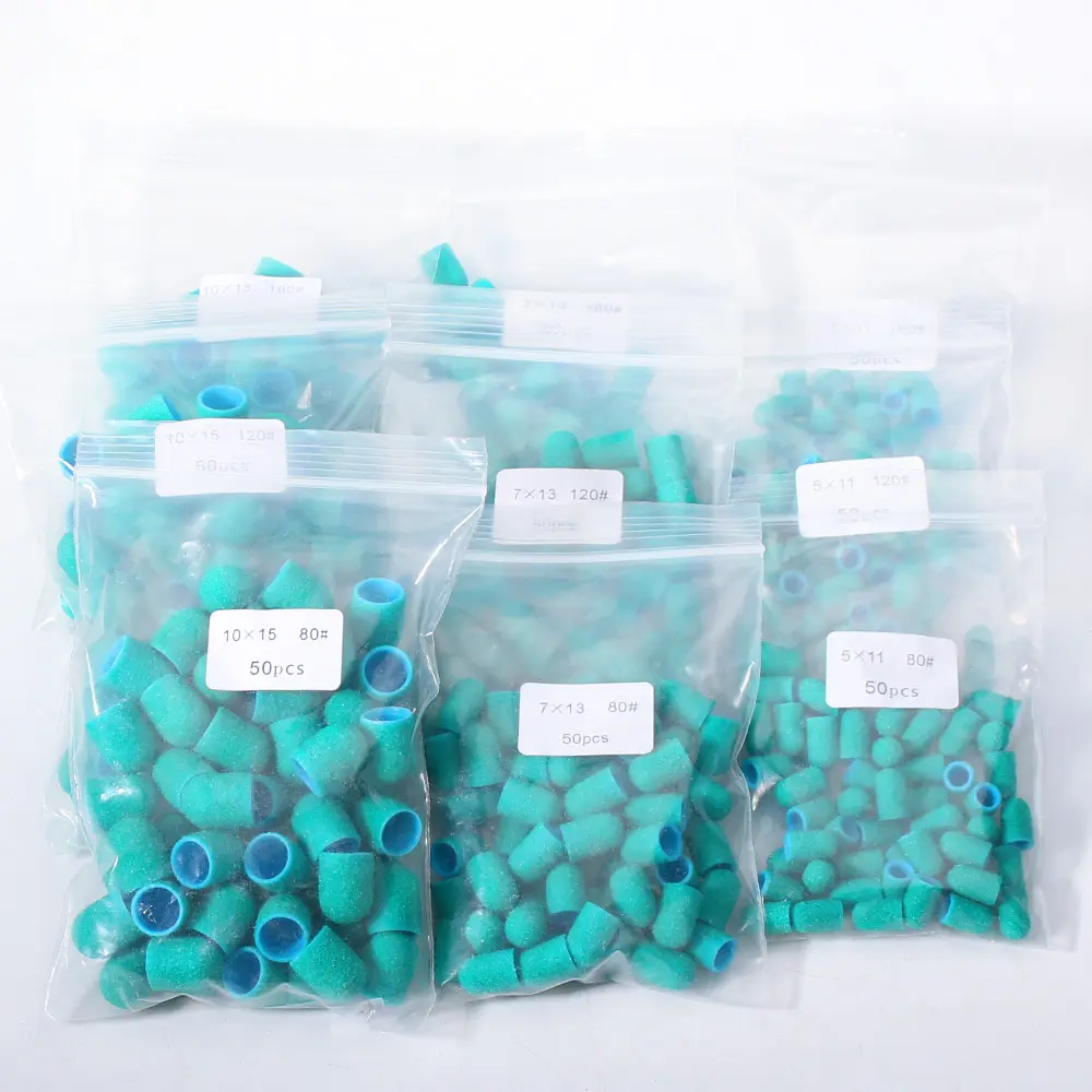 50pc/Set Nail Sanding Caps With Rubber Pedicure Polishing Sand Block Electric Pedicure Burr Foot Cuticle Tool Drill Accessories