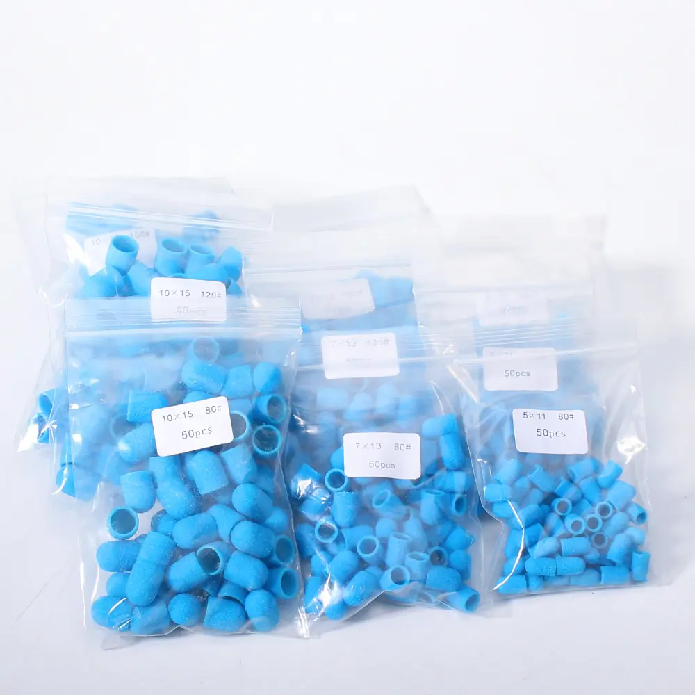 50pc/Set Nail Sanding Caps With Rubber Pedicure Polishing Sand Block Electric Pedicure Burr Foot Cuticle Tool Drill Accessories