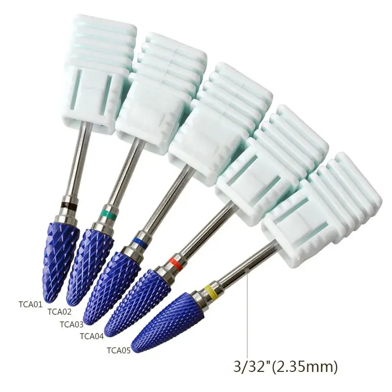 Blue Tungsten Carbide Nail Art Drill Bit Set Nano Coated Metal Manicure Tools 5 Types Nail Care Accessory