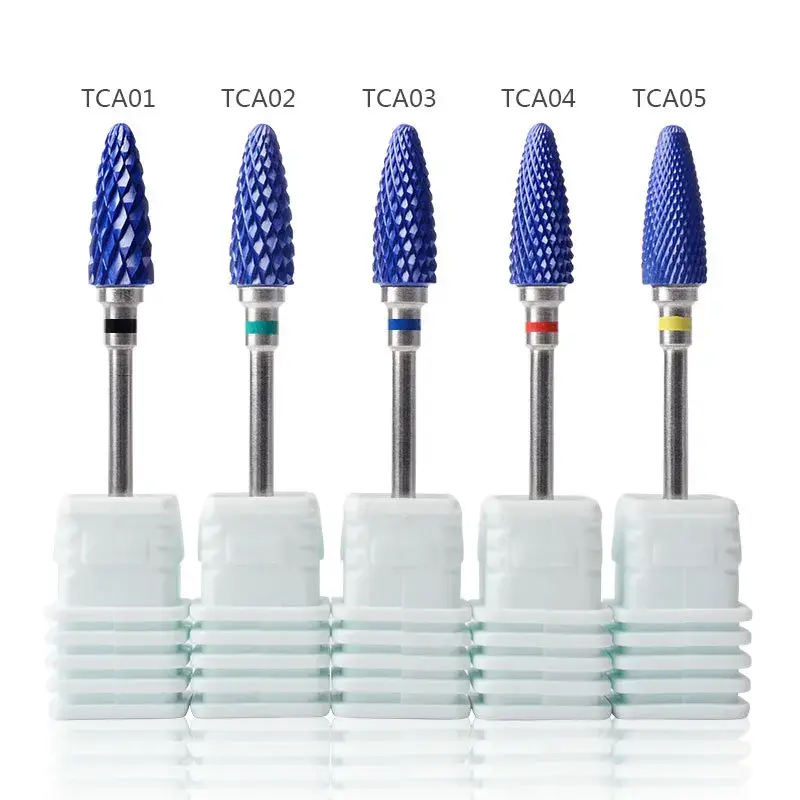 Blue Tungsten Carbide Nail Art Drill Bit Set Nano Coated Metal Manicure Tools 5 Types Nail Care Accessory