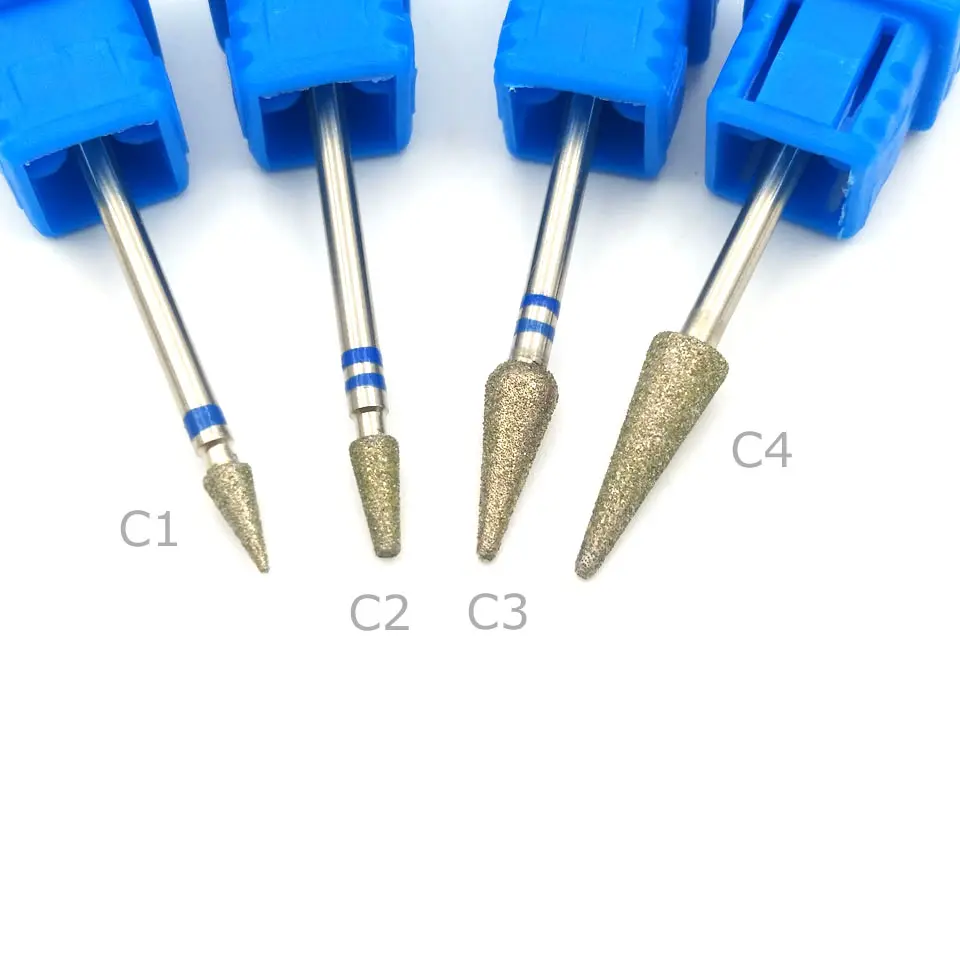 HYTOOS 4 Type Cone Diamond Nail Drill Bit 3/32" Rotary Burr Manicure Cutters Pedicure Drill Accessories Nail Beauty Tools