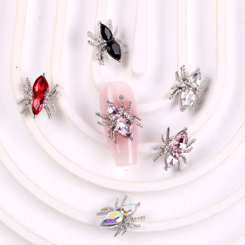 TSZS 10pcs/lot Halloween Spider Alloy Nails Charm Rhinestones Nail Accessories Professional Set Nail Ornament Parts Decoration