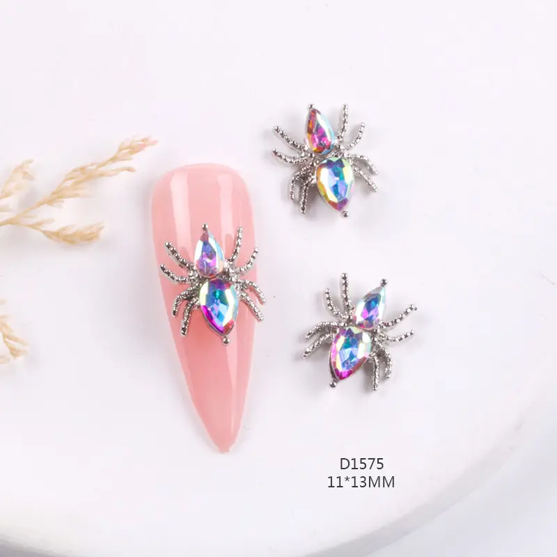 TSZS 10pcs/lot Halloween Spider Alloy Nails Charm Rhinestones Nail Accessories Professional Set Nail Ornament Parts Decoration