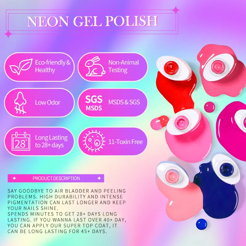 BORN PRETTY Neon Red Gel Nail Polish Yellow Green Summer Color Semi Permanent Varnish 10ml Soak Off UV LED Nail Art Manicure