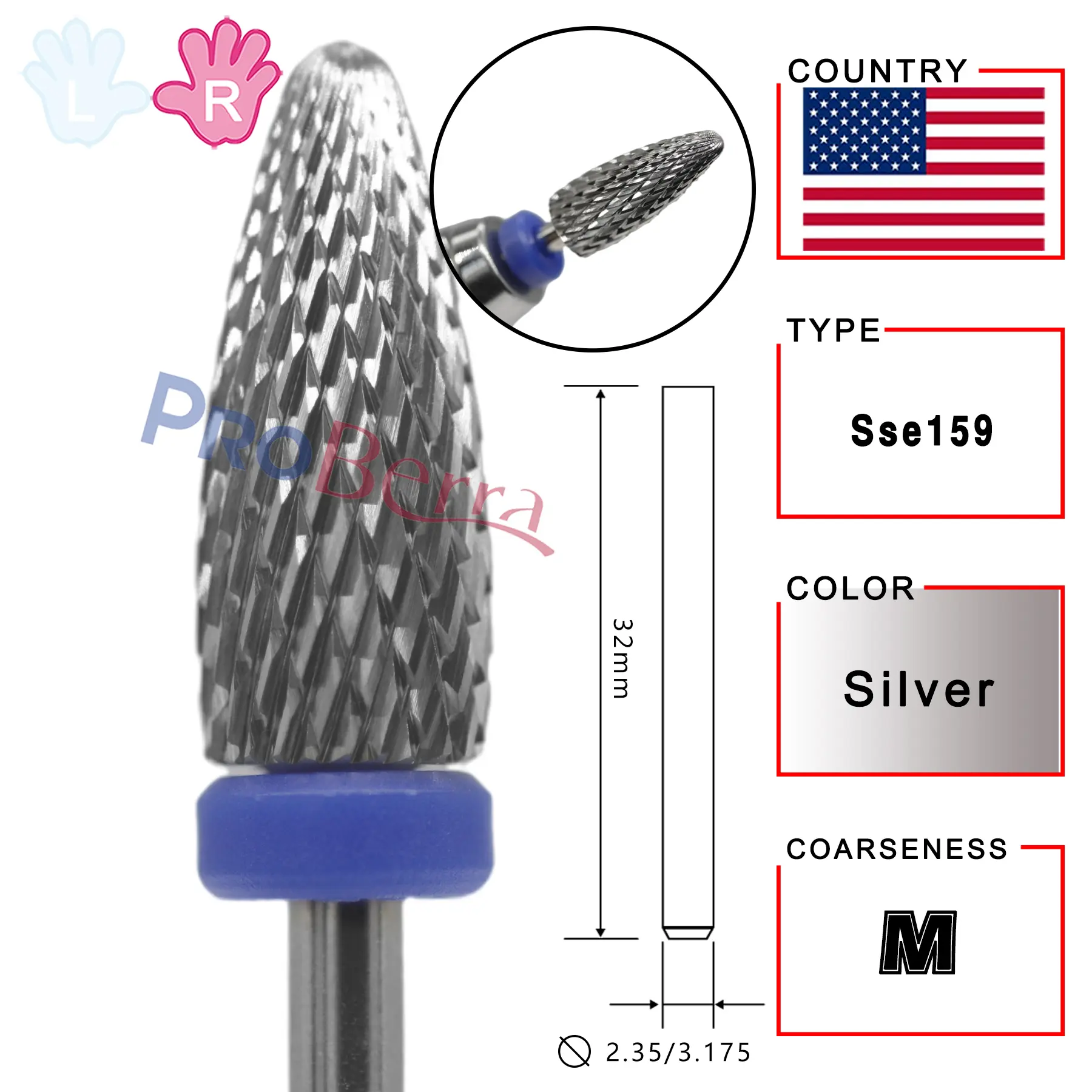 RolinStar Right Hand promotion type Carbide barrel stable shank  Accessories Cutter pedicure nail milling drill bits