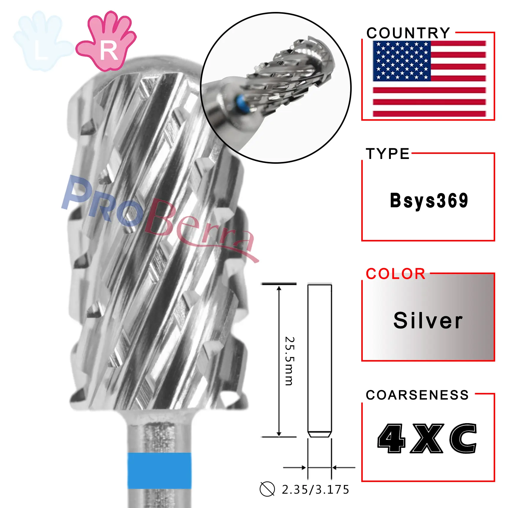 RolinStar Right Hand promotion type Carbide barrel stable shank  Accessories Cutter pedicure nail milling drill bits