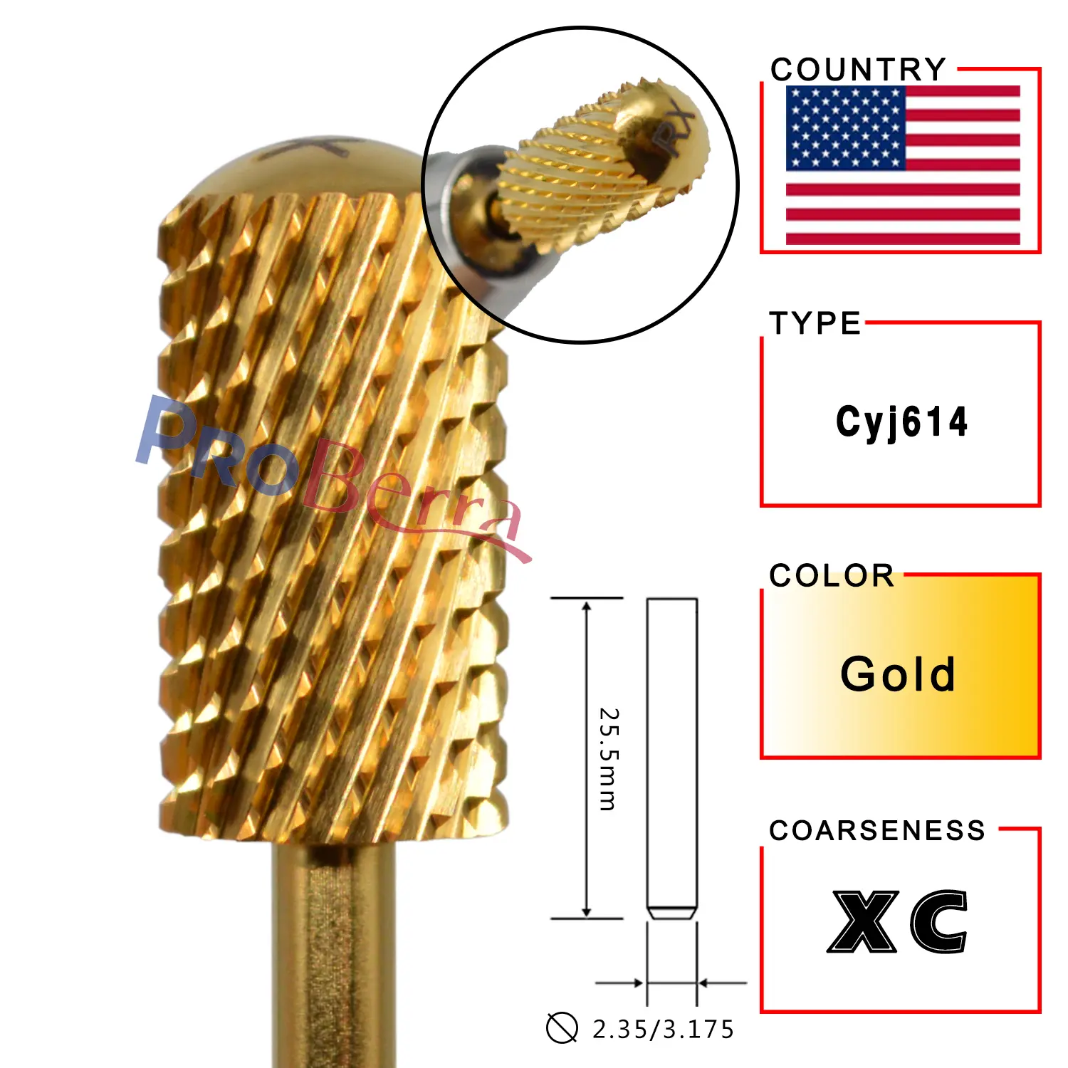 RolinStar 6.6 Large Barrel Round Smooth top Gold  Milling Cutter Nail File Tool drill bit Accessories