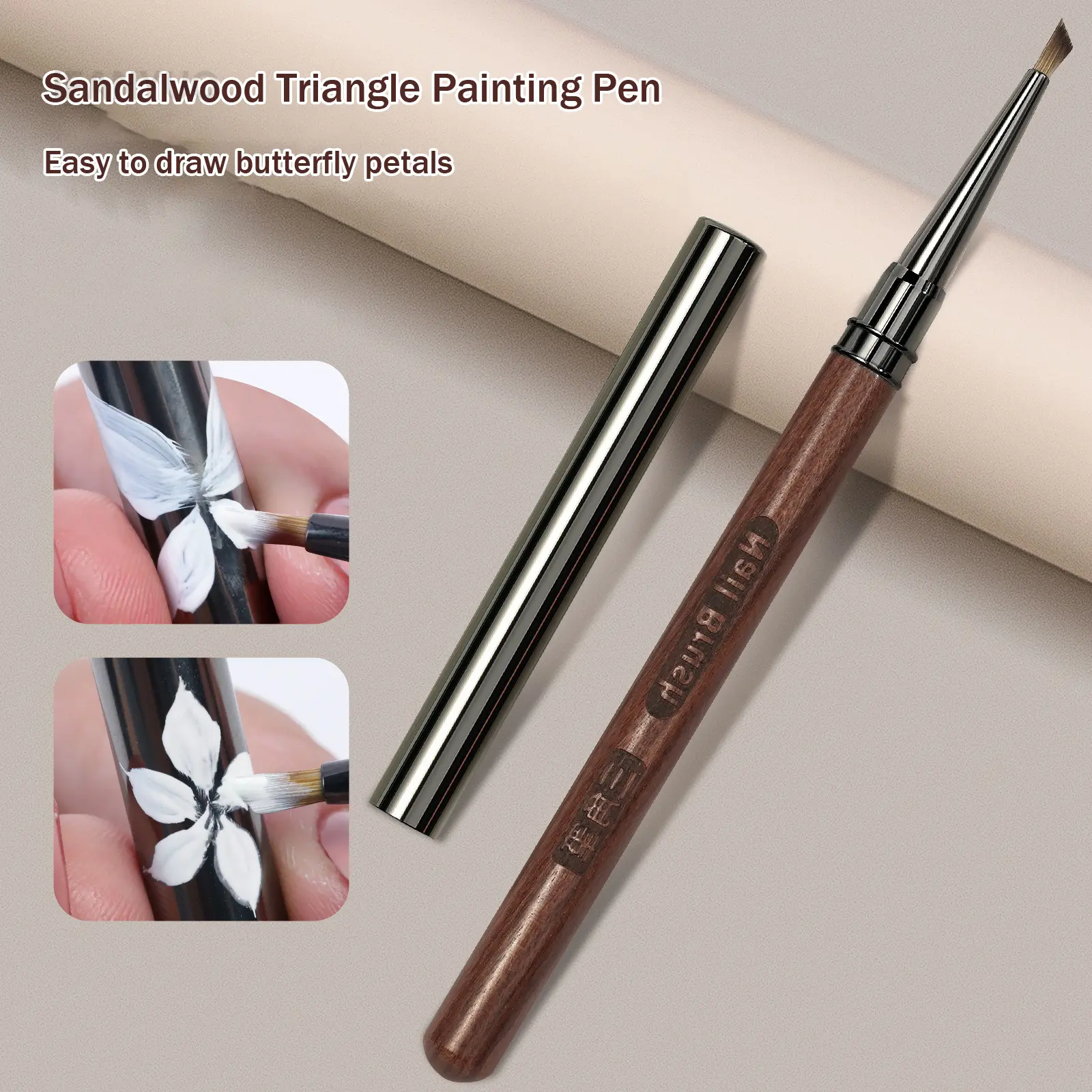 Triangular Nail Art Brush Round Wood Handle Acrylic Nail Art Liner Brush Petal Flower Butterfly Stripe Grid Painting Drawing Pen