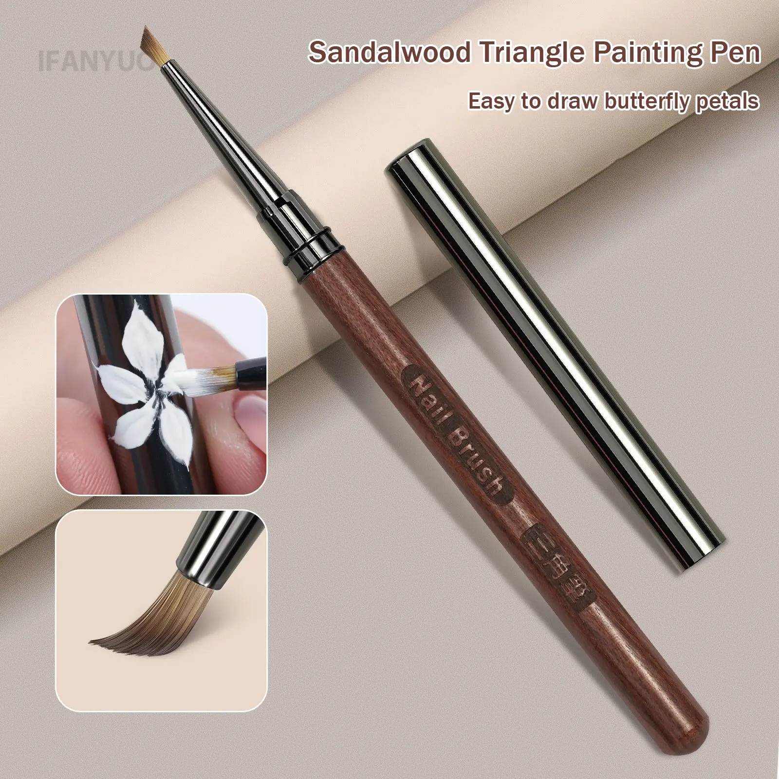 Triangular Nail Art Brush Round Wood Handle Acrylic Nail Art Liner Brush Petal Flower Butterfly Stripe Grid Painting Drawing Pen