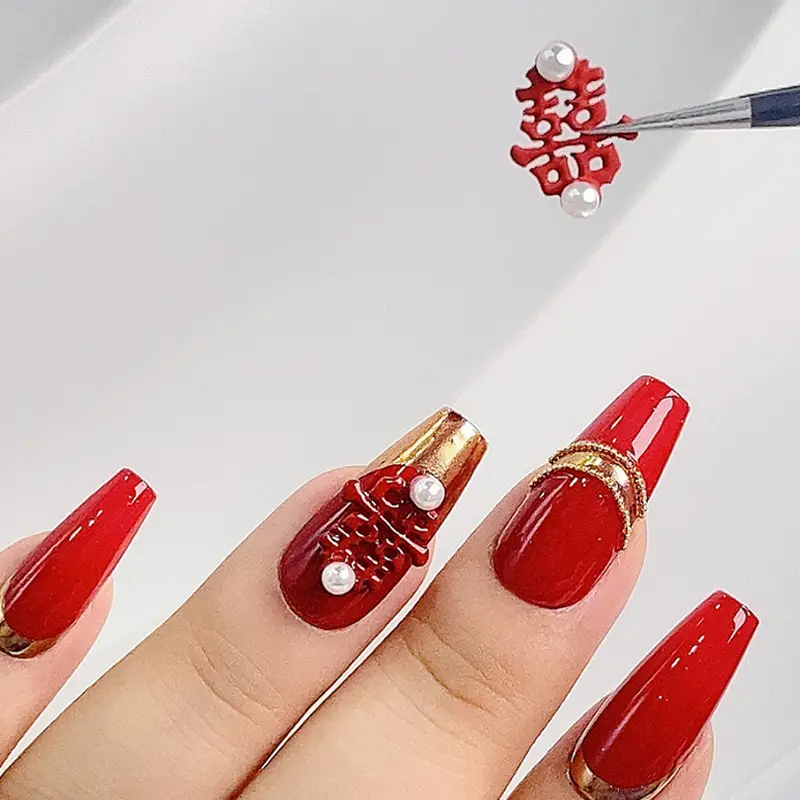 TSZS 10pcs/lot 3D Chinese New Year Tradition Chinese Knot Nail Art Decorations Red Alloy Nail Jewelry Accessories