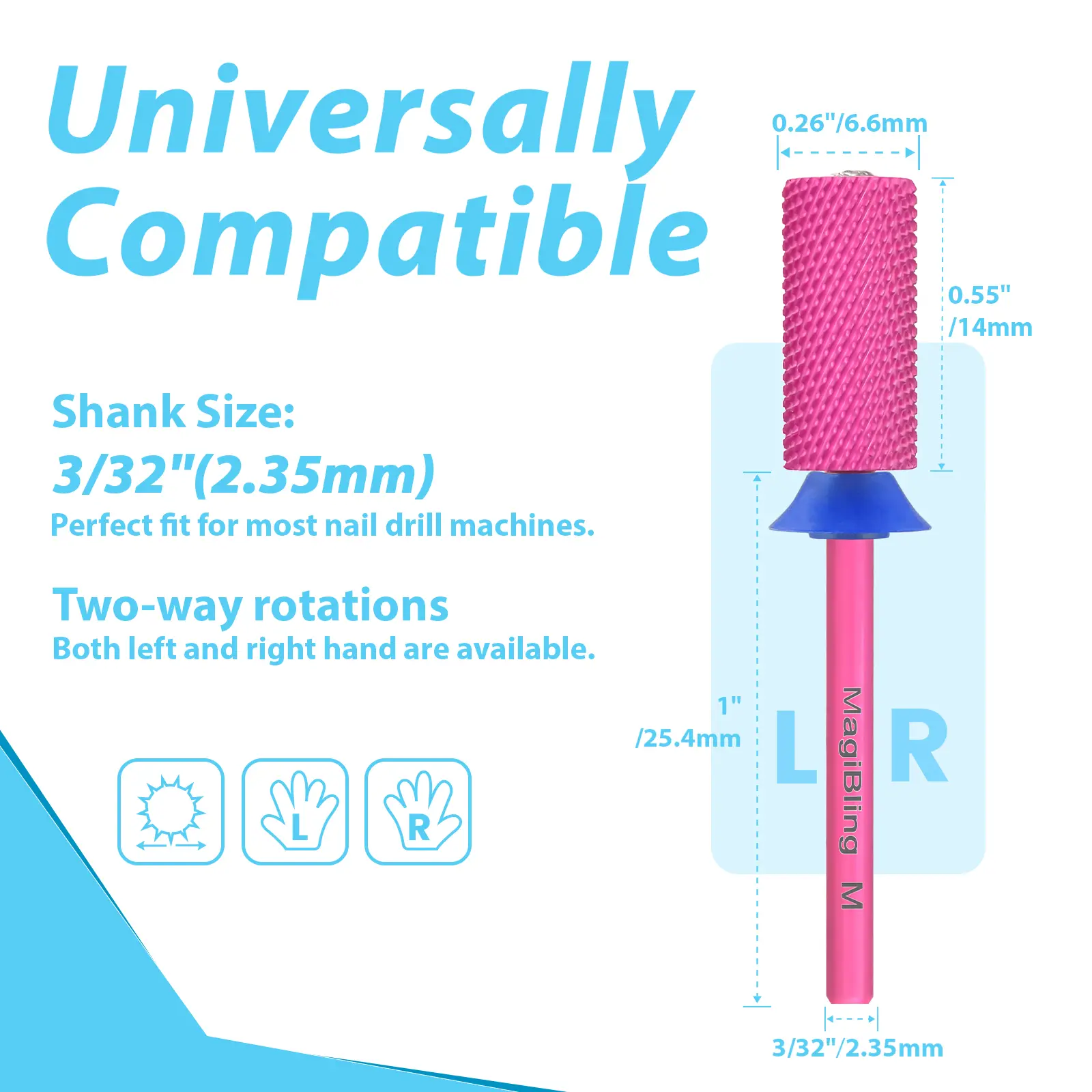 MagiBling Heart Shape Crystal Nail Drill Bits Carbide Large Barrel Cutter Left Right Hand Use Grinding Head Remover for nail Gel