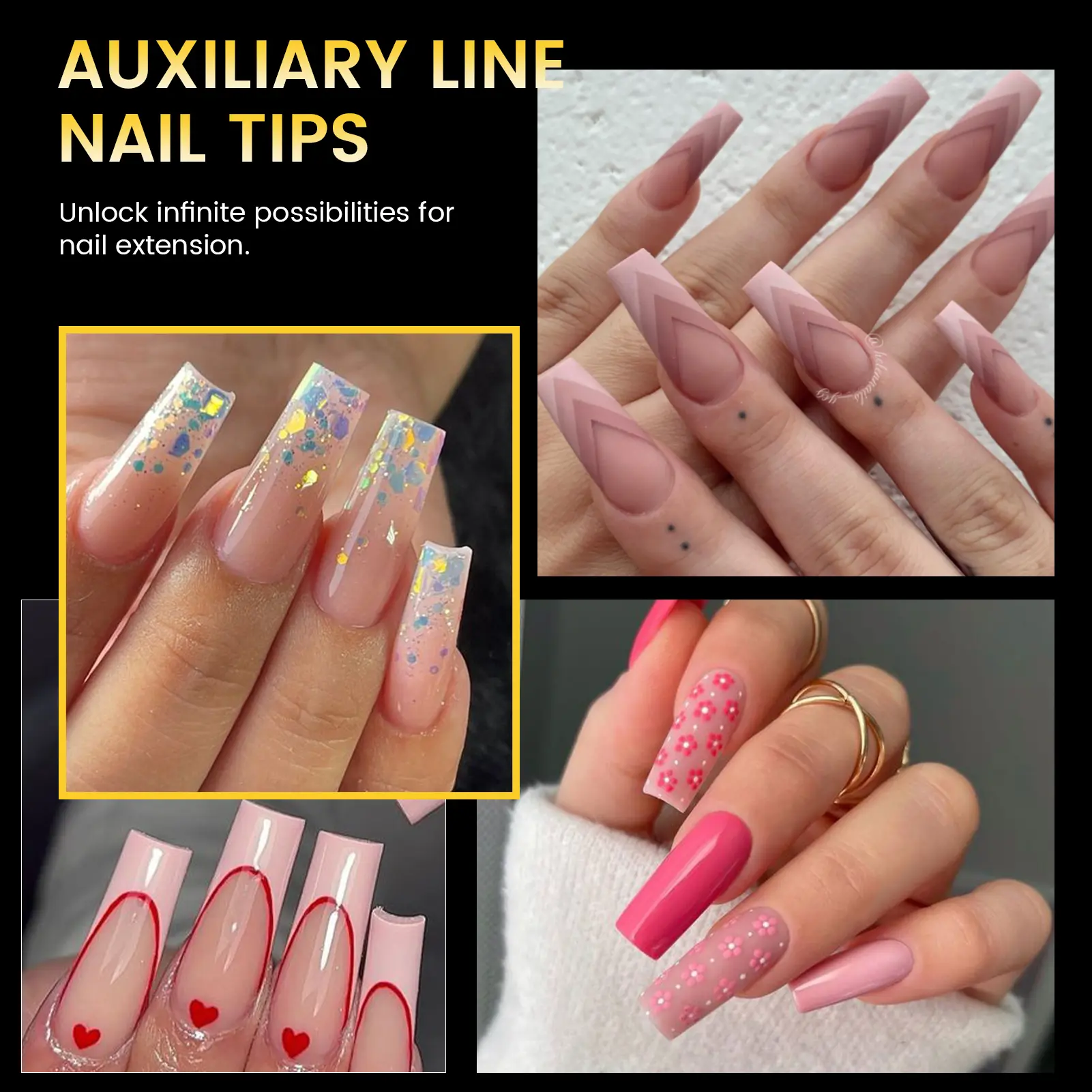 300PCS Auxiliary Lines Straight Soft Gel Nail Tips Half Cover Soak Off Easy Nail Extensions False Nails Artificial Nail Art