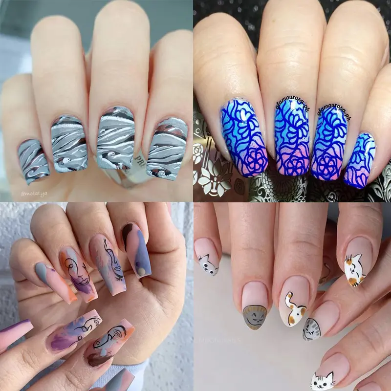 BORN PRETTY Geometry Nail Stamping Plates Marble Texture Lines Animal Printing Stencil Nail Stamp Templates Nail Art Tools