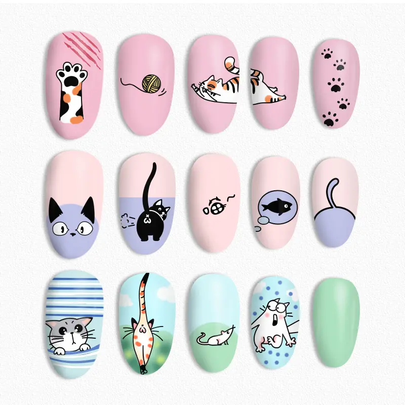 BORN PRETTY Rectangle Nail Stamping Plates Cute Cats Stainless Steel Template Nail Art Image Stencil Animal DIY Plate Tools
