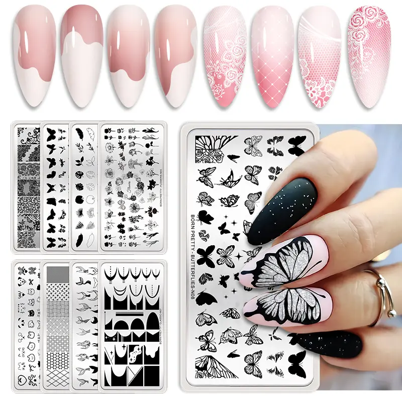 BORN PRETTY Bridal Lace Nail Art Templates Butterfly Flower Leaves Geometry Stamping Plates DIY Image Printing Stencil Tools
